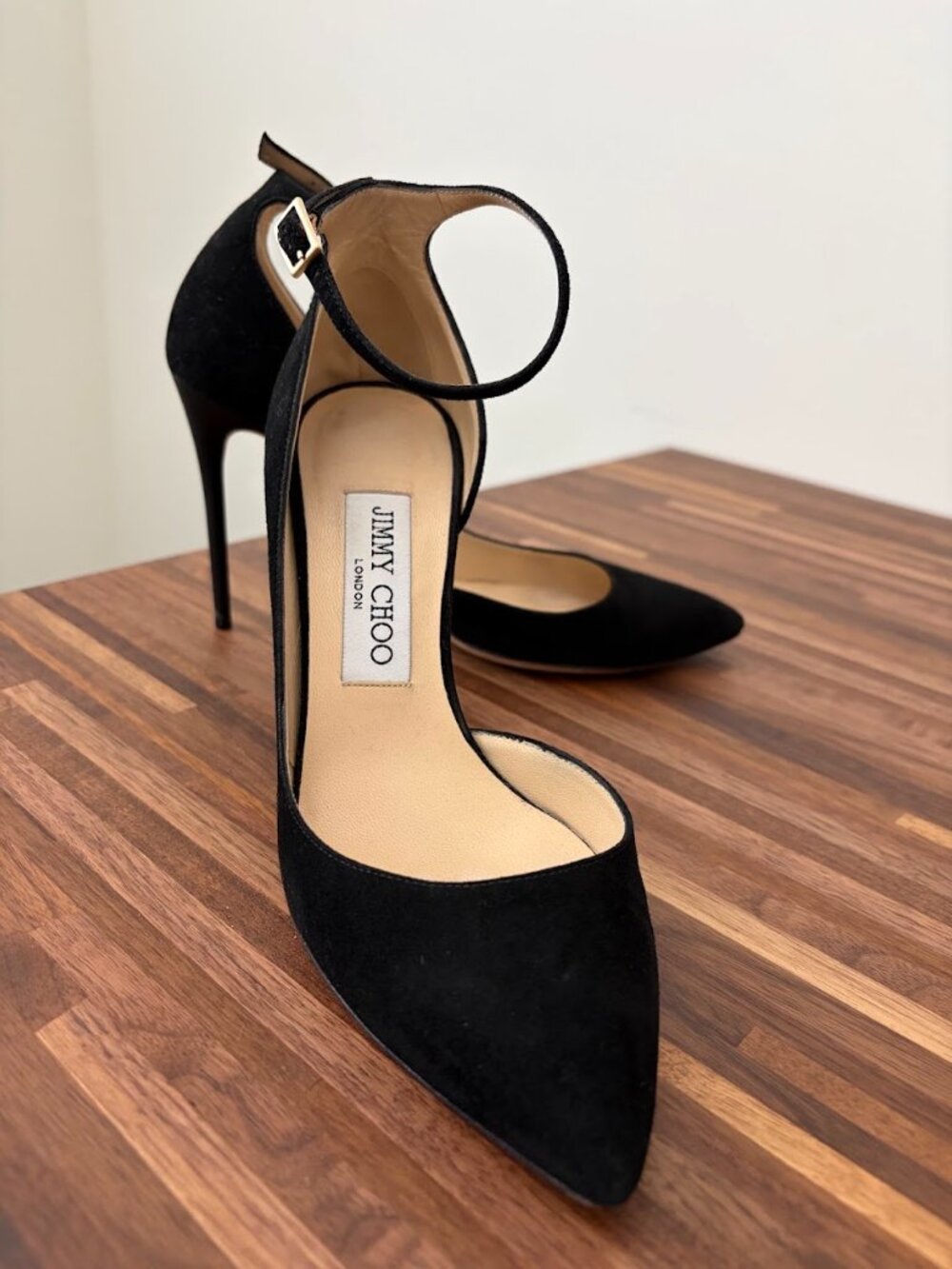 Jimmy Choo Black Suede Lucy 100 Ankle Strap d'Orsay Pumps -Size 36 1/2 - Picture 2 of 6